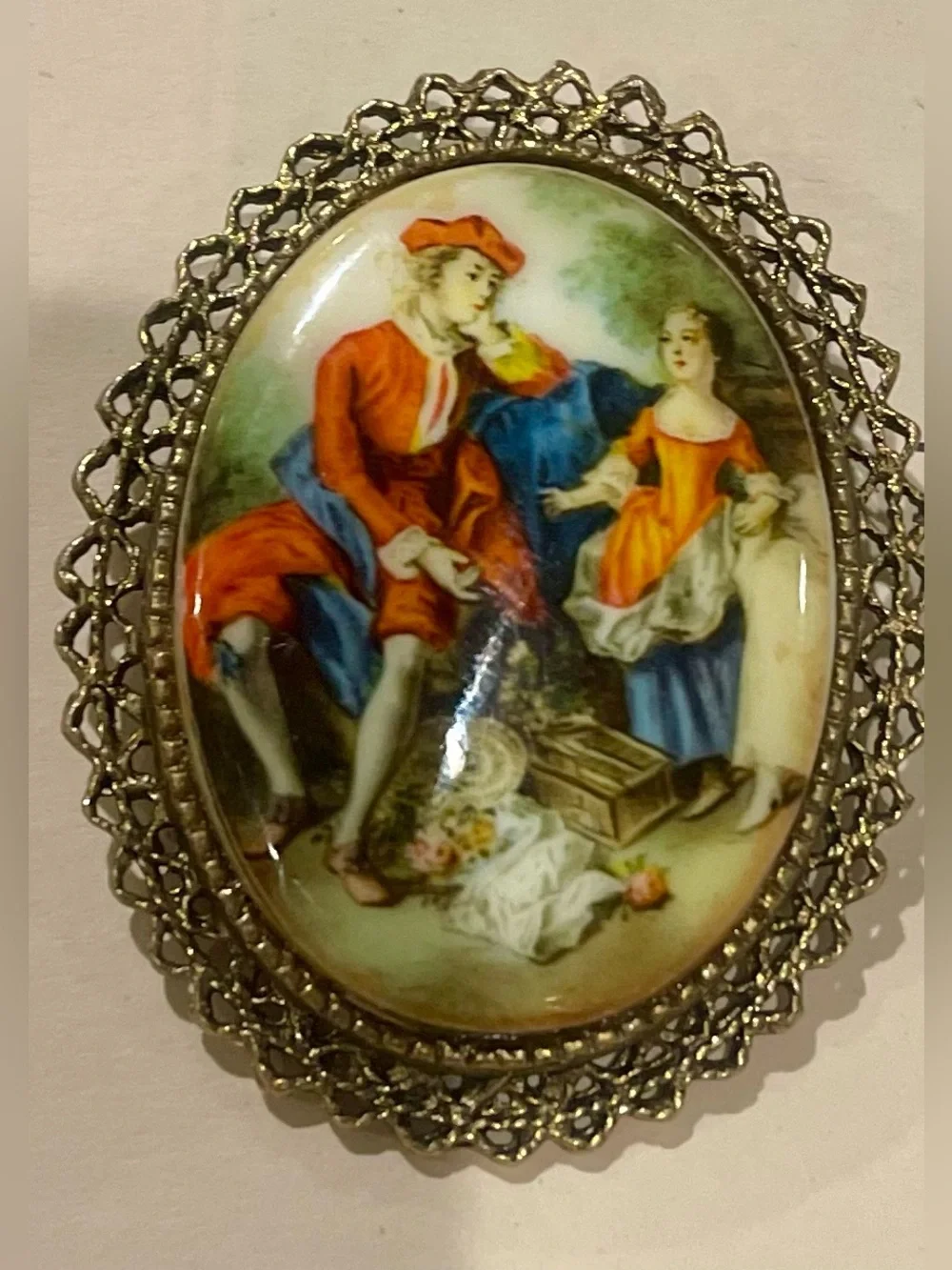 Rare vintage 1900s Victorian Lovers- Courting Couple; Brooch & Pendant